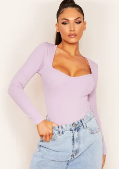 Aaliyah Lilac Bust Cup Bandage Rib Bodysuit^Missy Empire Discount