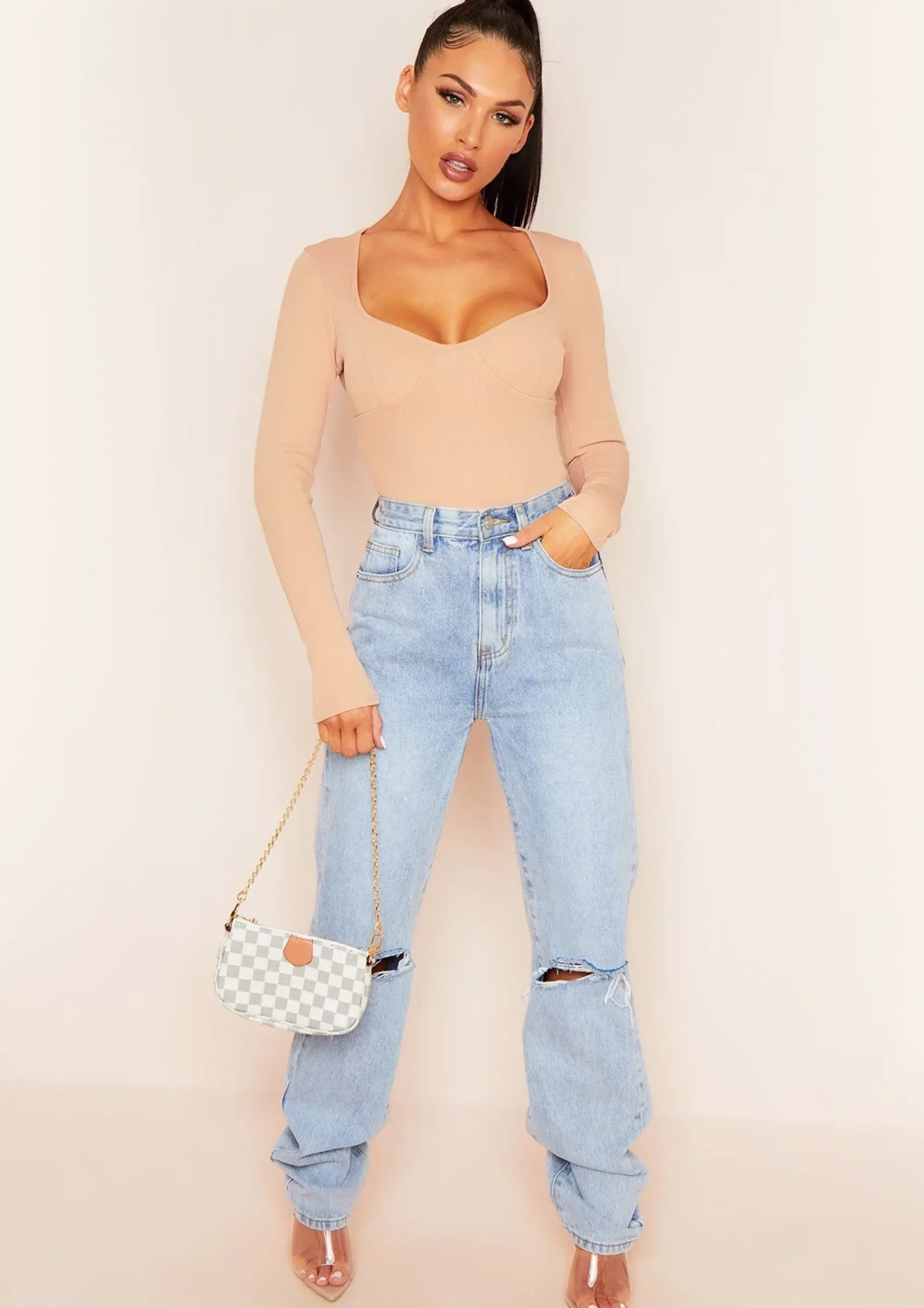 Aaliyah Rose Bust Cup Bandage Rib Bodysuit^Missy Empire Flash Sale