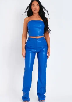 Abby Blue Faux Leather Cropped Corset^Missy Empire Flash Sale
