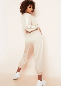 Best Abigail Beige Stripe Side Zip Up Loungewear Set Women Loungewear