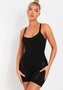 Store Adalynn Black Laddered Knitted Playsuit Women Loungewear