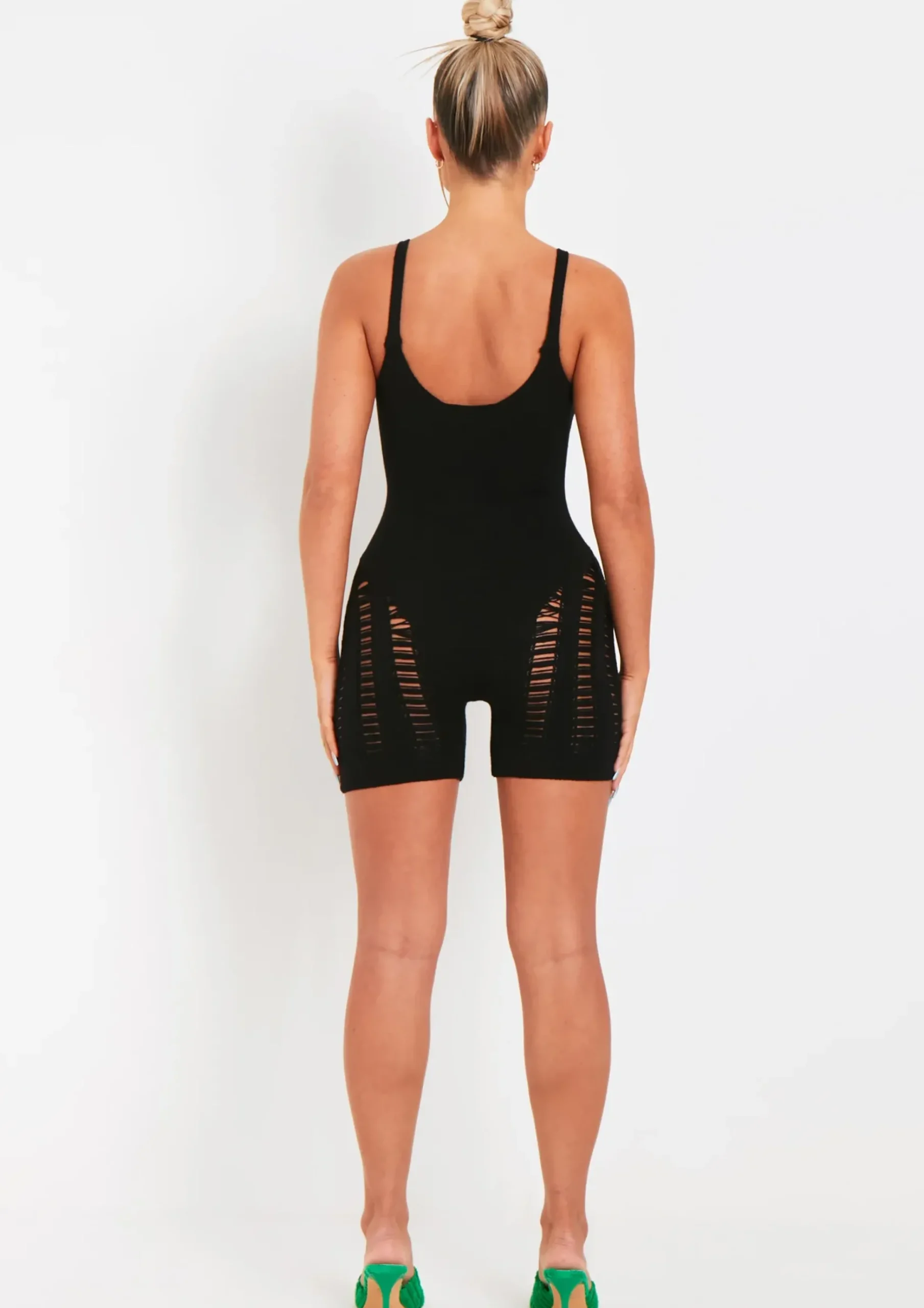 Store Adalynn Black Laddered Knitted Playsuit Women Loungewear