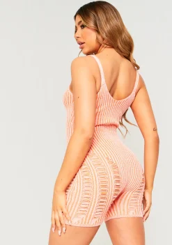 Outlet Adalynn Pink And Orange Laddered Two Tone Knitted Playsuit Women Jumpsuits & Playsuits