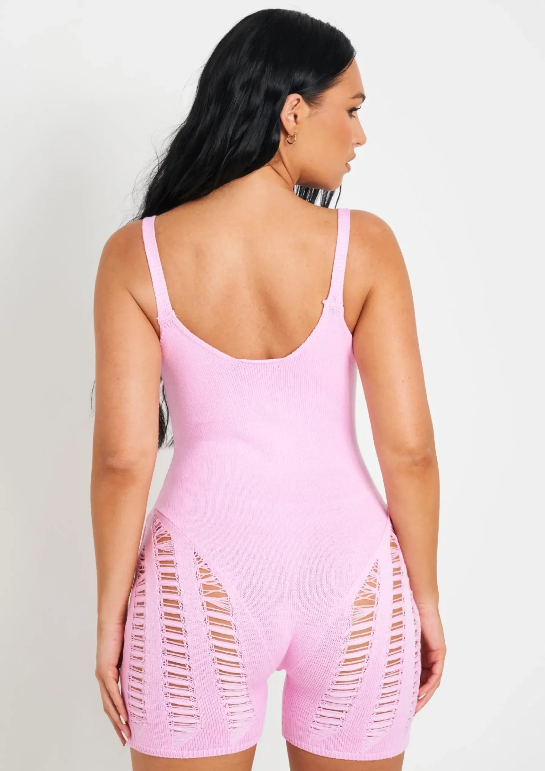 Cheap Adalynn Pink Laddered Knitted Playsuit Women Loungewear