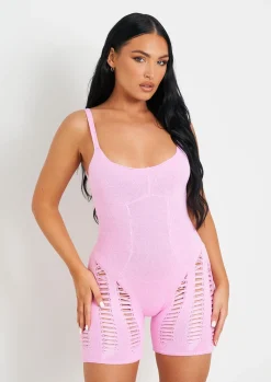 Cheap Adalynn Pink Laddered Knitted Playsuit Women Loungewear