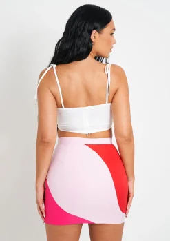 Addilyn Pink And Red Colour Block Mini Skirt^Missy Empire Clearance