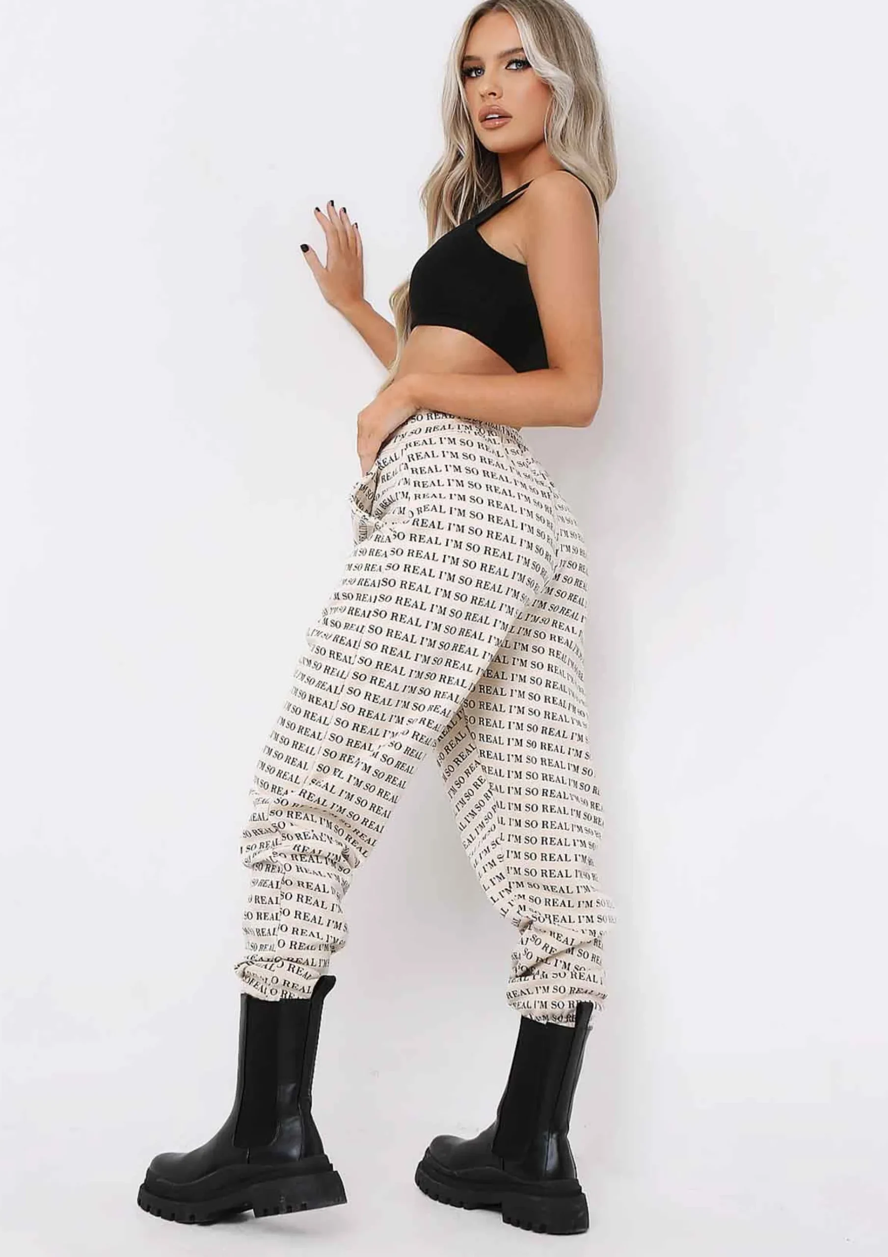 Sale Adele Cream I'M Real Slogan Joggers Women Loungewear