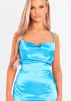 Clearance Adeline Blue Satin Cross Back Maxi Dress Women Dresses