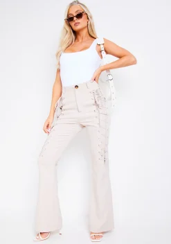 Store Affiyah Beige Cut Out Lace Up Flared Trouser Women Trousers