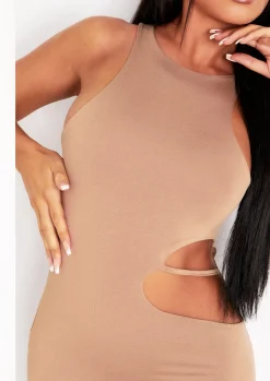Cheap Aimee Camel Cut Out Mini Dress Women Dresses