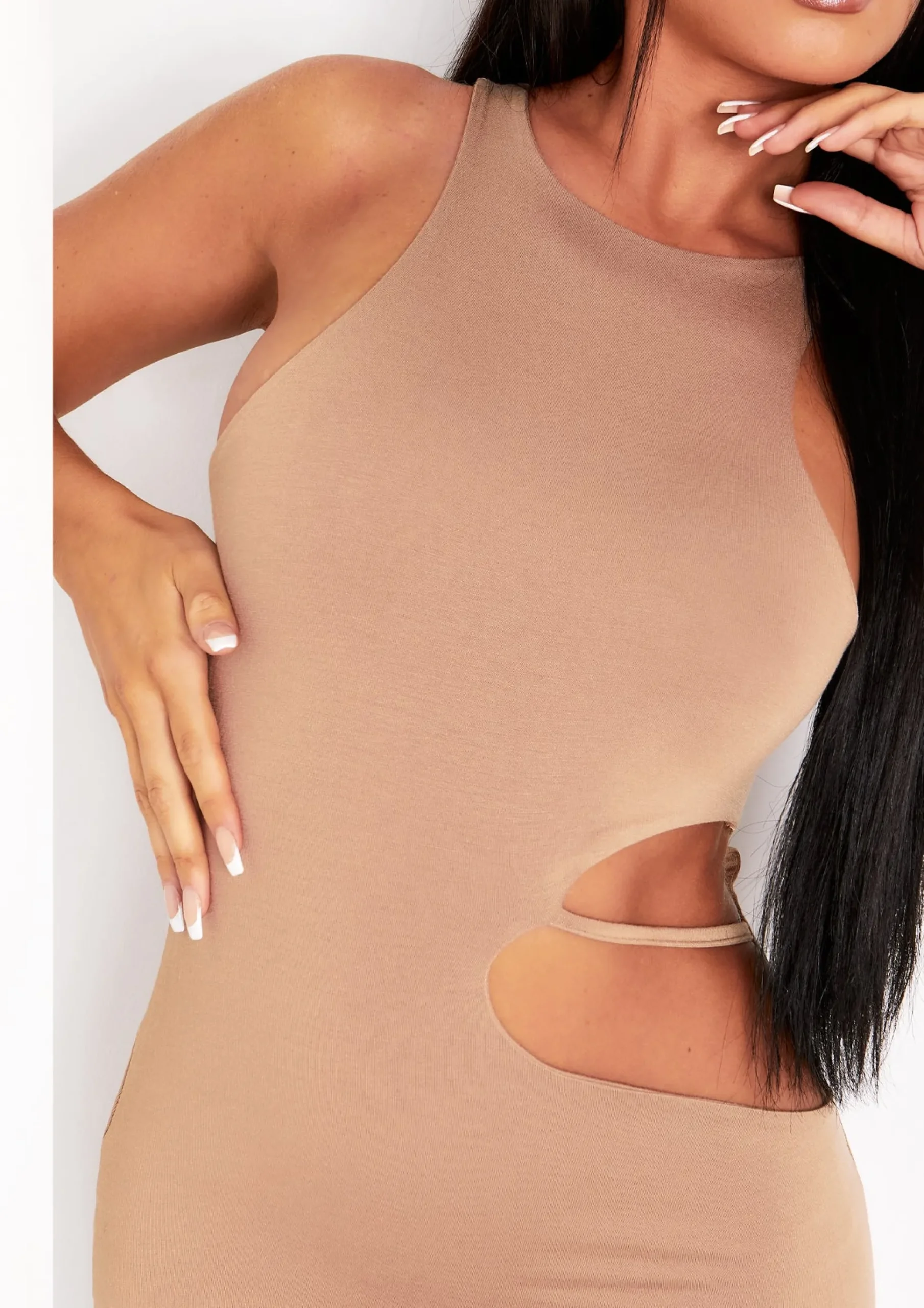 Cheap Aimee Camel Cut Out Mini Dress Women Dresses