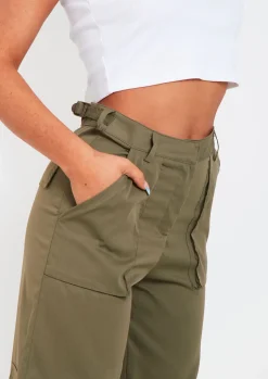 New Ainsley Khaki Pocket Detail Mid Rise Cargo Pants Women Trousers