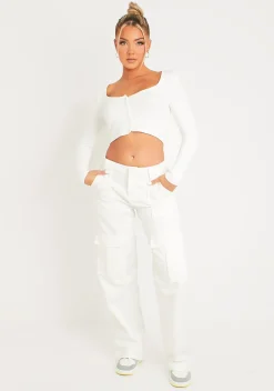 Fashion Alaia White Low Rise Cargo Trousers Women Trousers