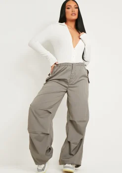 Alaina Cream Knitted Plunge Button Detail Bodysuit^Missy Empire Best