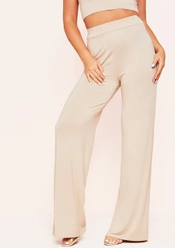 Cheap Aleena Beige Wide Leg Jersey Trousers Women Trousers