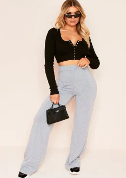 New Aleena Grey Wide Leg Jersey Trousers Women Trousers