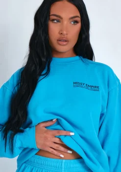 Shop Alesha Blue Text Oversized Sweatshirt Women Tracksuits
