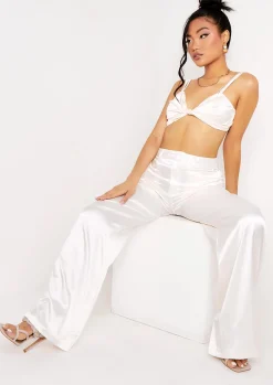 Alessia Ivory Strap Detail Twist Front Satin Bralet Crop Top^Missy Empire Store