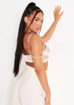 Alessia Taupe Strap Detail Twist Front Satin Bralet Crop Top^Missy Empire Hot