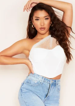 Alia White Draped Mesh Corset Top^Missy Empire Fashion