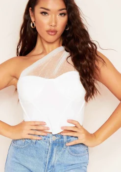 Alia White Draped Mesh Corset Top^Missy Empire Fashion