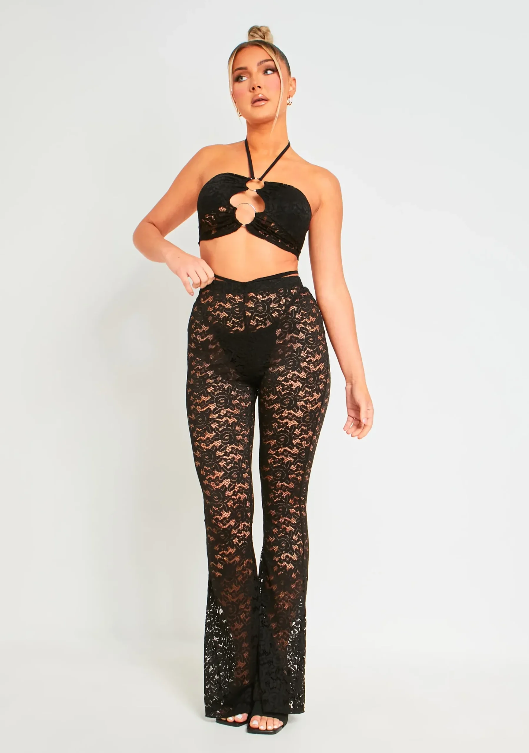 Shop Alice Black Lace Fit And Flare Trousers Women Trousers
