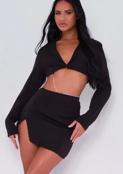 Alice Black Diamante Chain Detail Cropped Blazer Co-Ord^Missy Empire Clearance