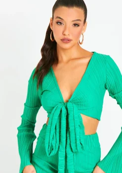 Alice Green Plisse Wrap Tie Crop Top^Missy Empire Best Sale