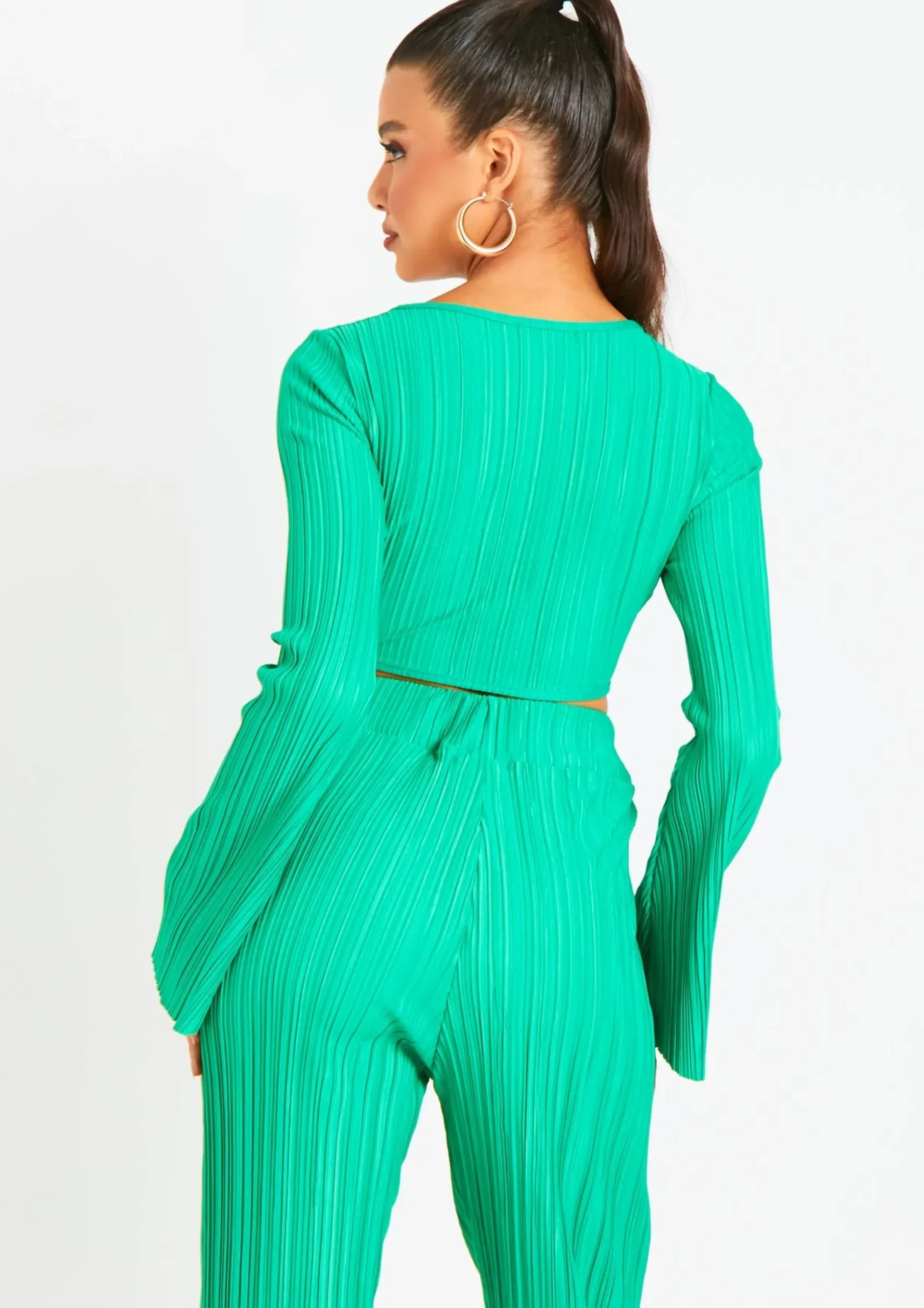 Alice Green Plisse Wrap Tie Crop Top^Missy Empire Best Sale