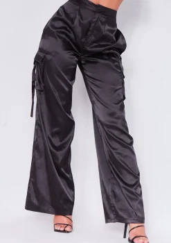 Outlet Alicia Black Satin Cargo Trouser Women Trousers