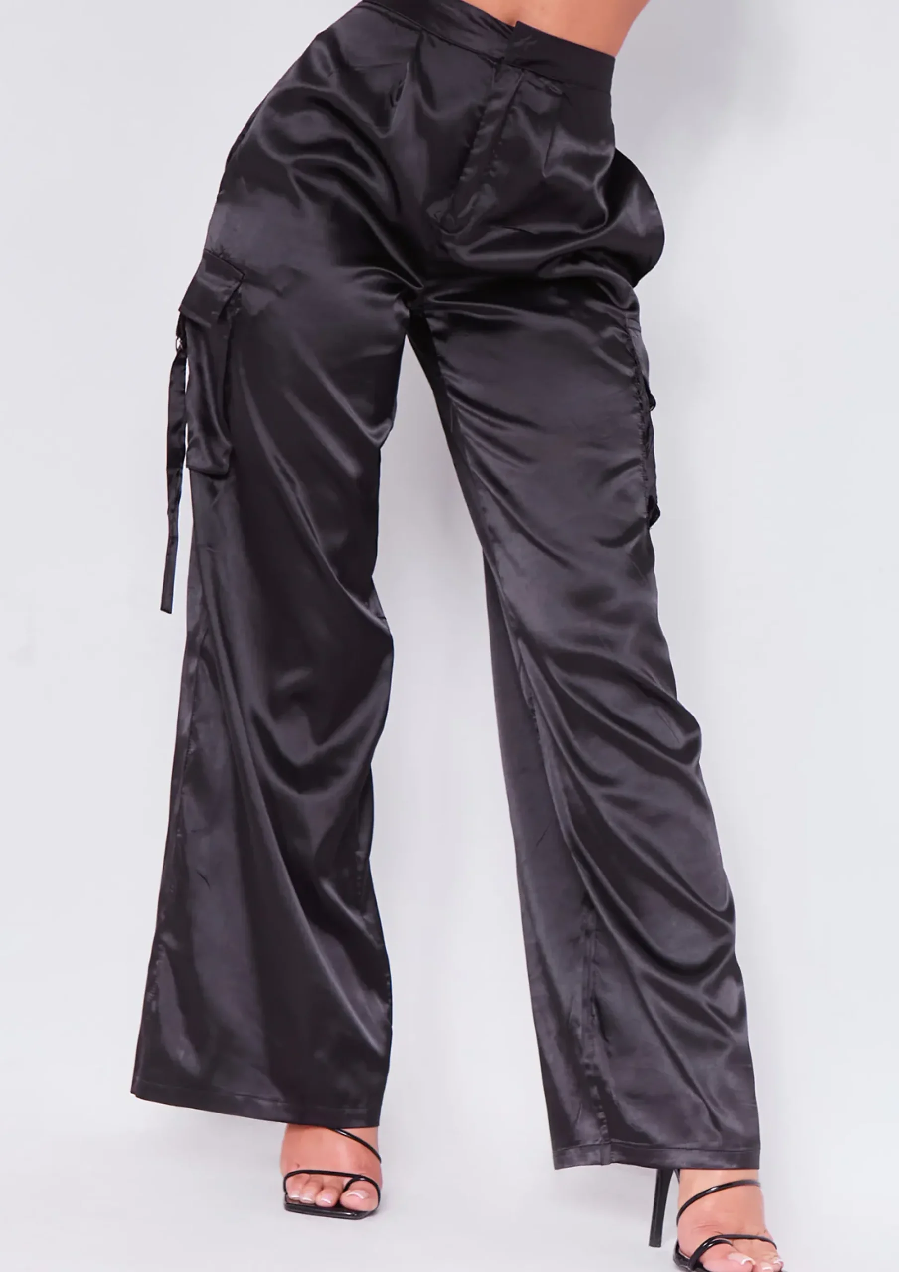 Outlet Alicia Black Satin Cargo Trouser Women Trousers
