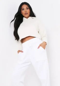 Store Alina Cream Pocket Front Cropped Hoodie Women Loungewear