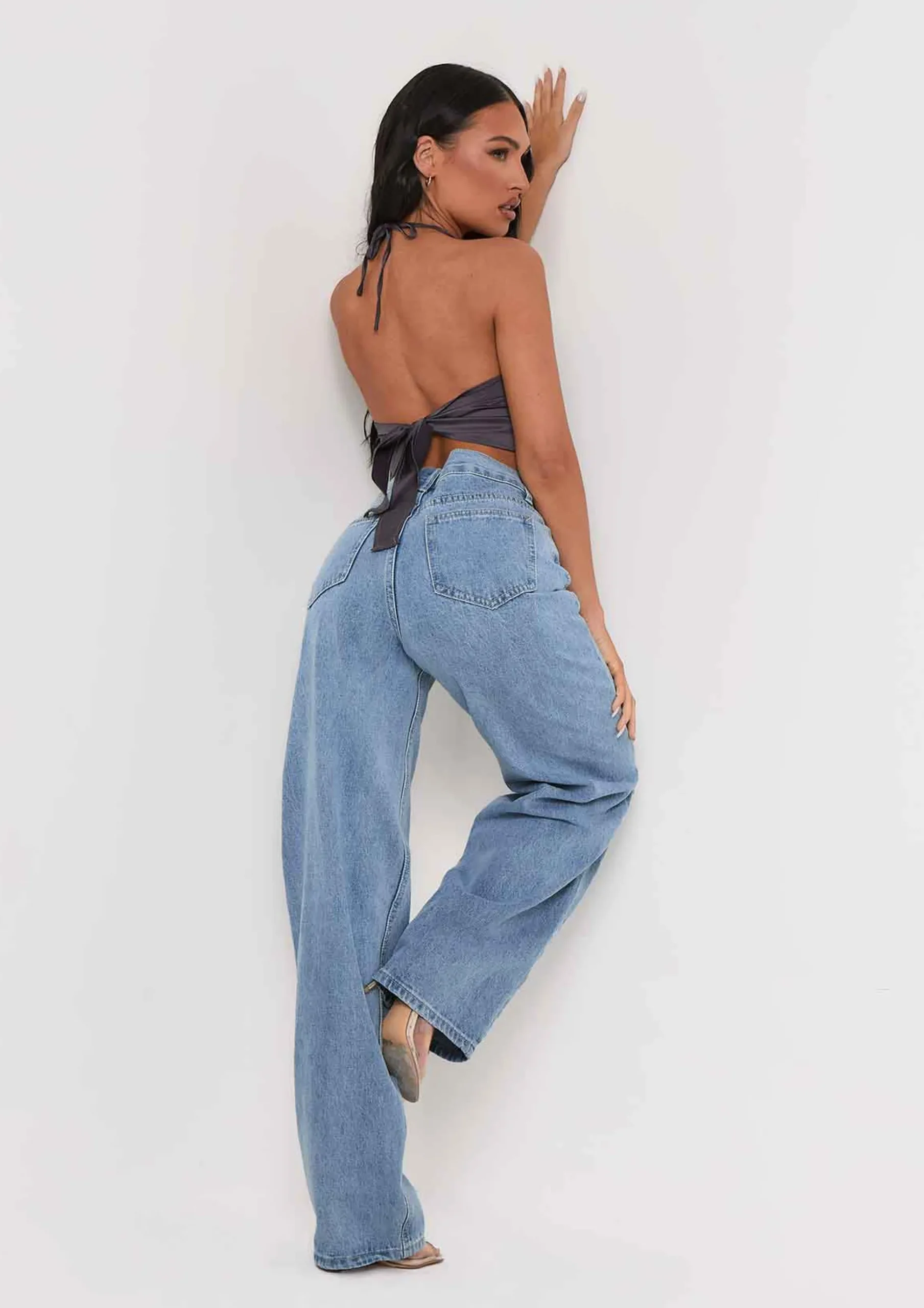 Aliyah Grey Cross Strap Satin Tie Pointed Hem Top^Missy Empire Shop