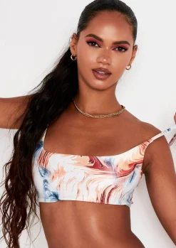 Aliyah Multi Swirl Print Strappy Bikini Top^Missy Empire New