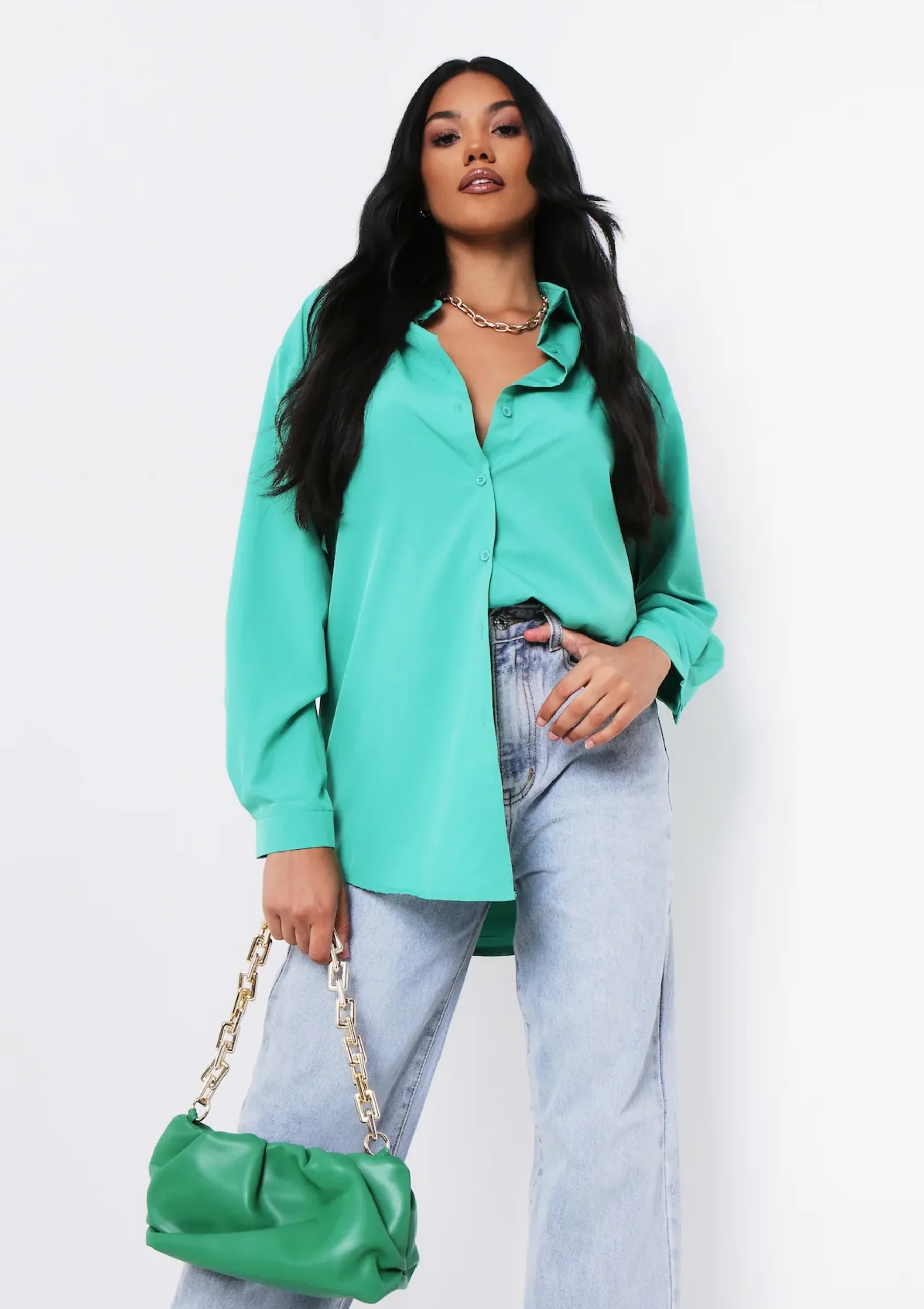 Aliza Green Oversized Button Up Shirt^Missy Empire Fashion