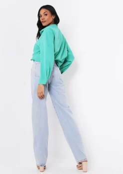 Aliza Green Oversized Button Up Shirt^Missy Empire Fashion