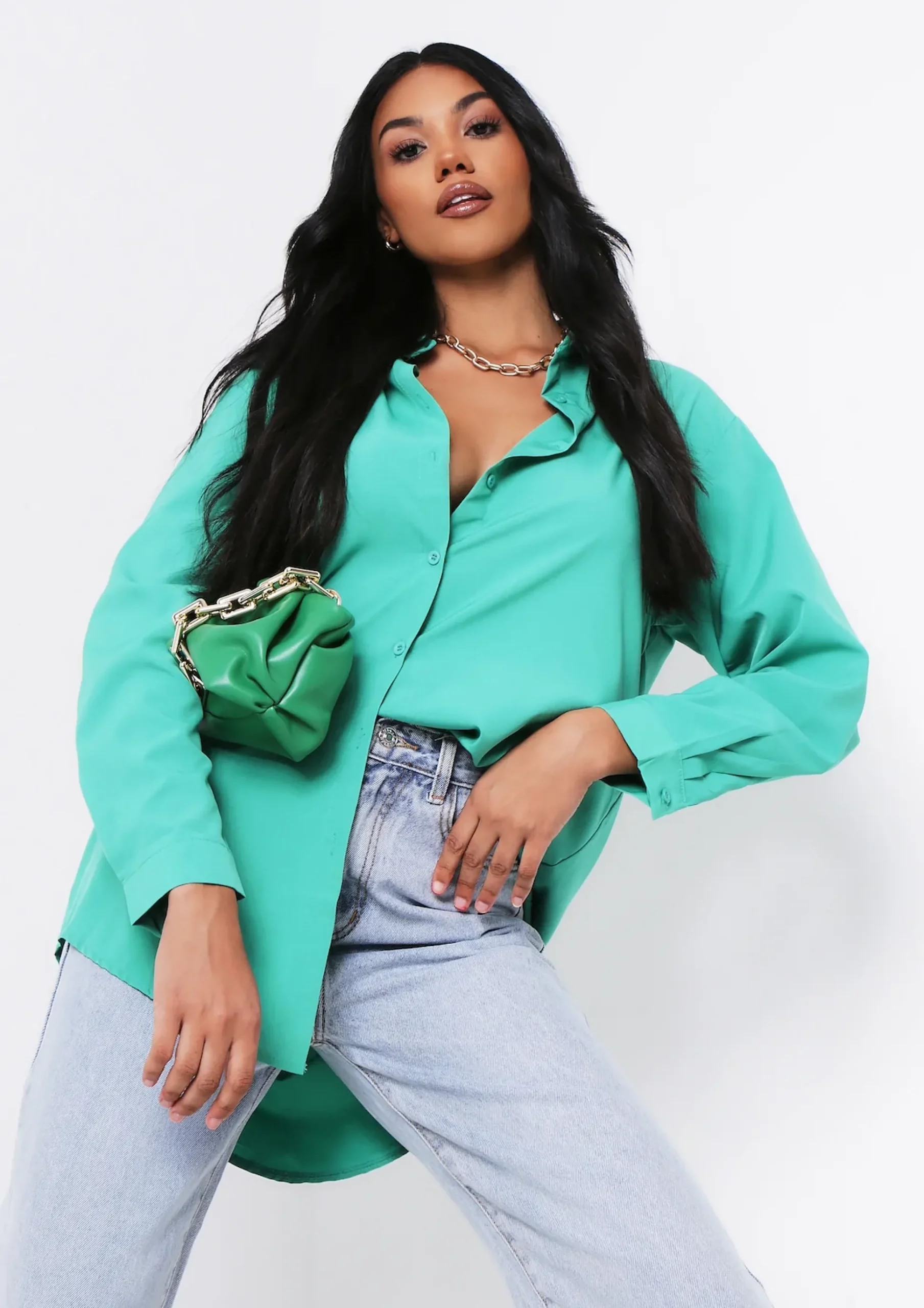 Aliza Green Oversized Button Up Shirt^Missy Empire Fashion