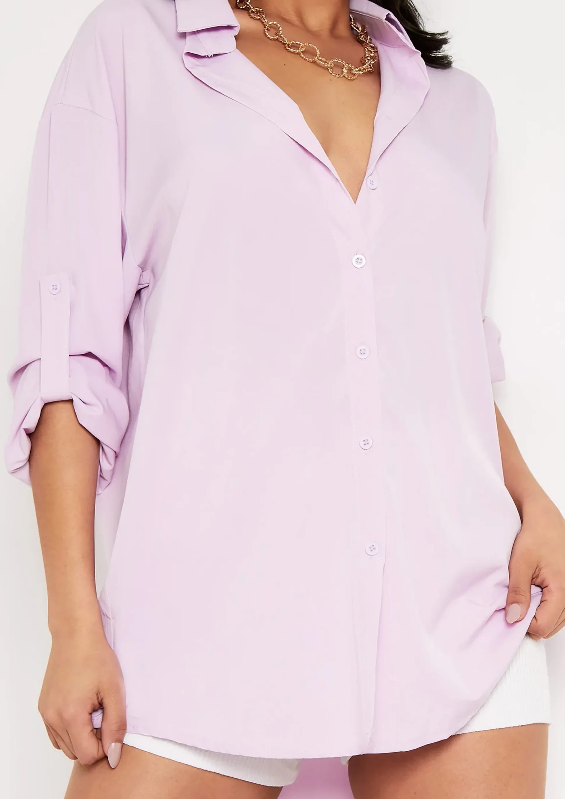 Aliza Lilac Oversized Button Up Shirt^Missy Empire Clearance