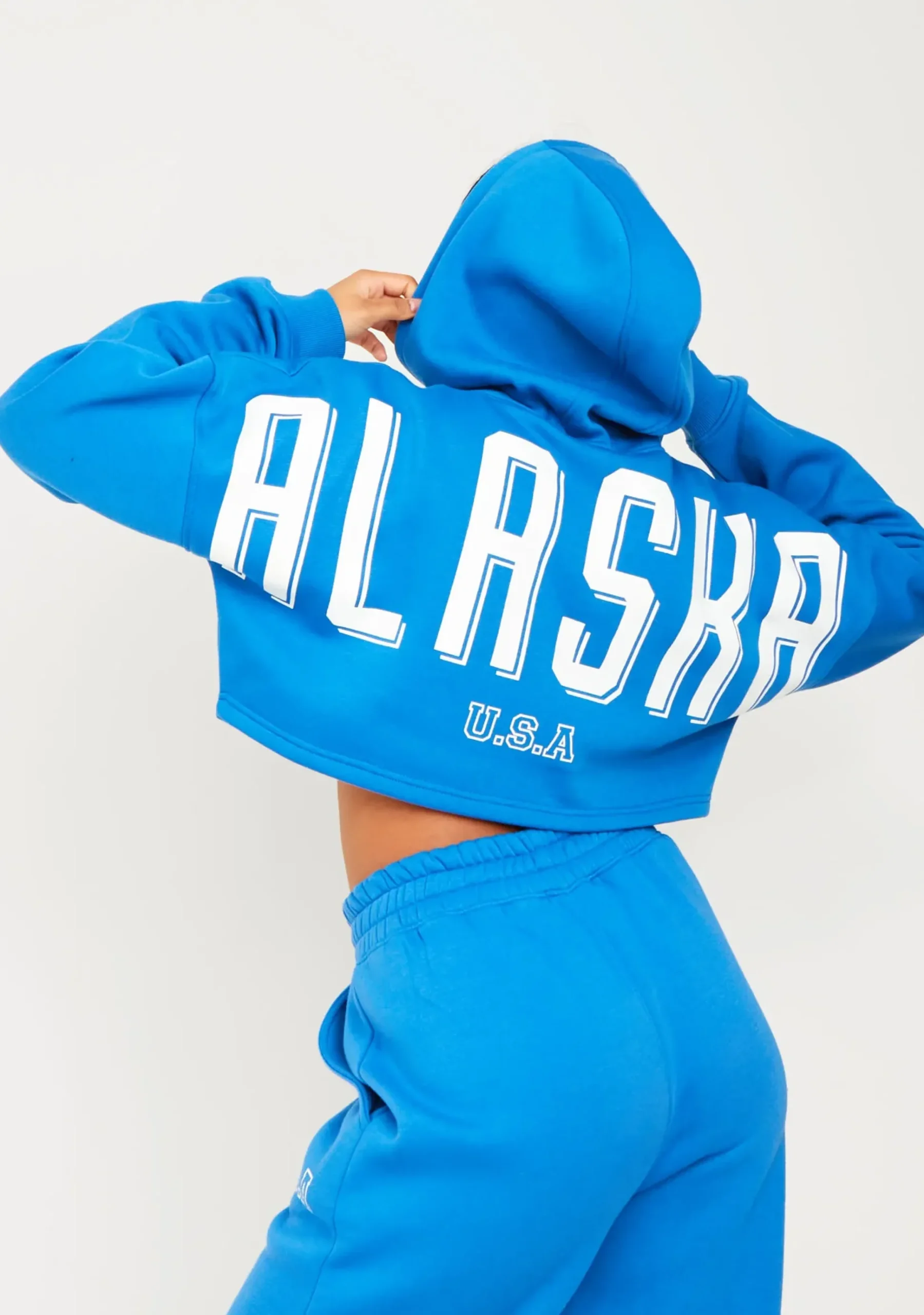 Store Allie Blue Alaska Printed Cropped Hoodie Women Tracksuits