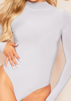 Allie Light Grey Slinky Double Thickness High Neck Bodysuit^Missy Empire Online