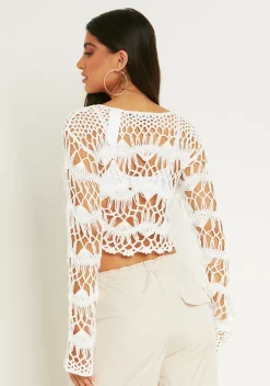 Allie White Crochet Knit Crop Top^Missy Empire Discount