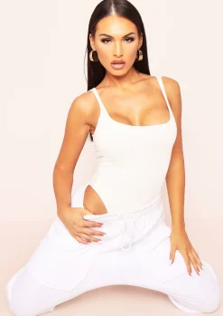 Allison Ivory Double Thick Square Neck Vest Bodysuit^Missy Empire New