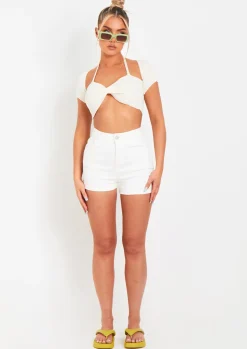 Cheap Alma White Denim Shorts Women Shorts