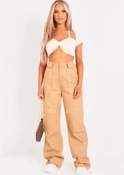 New Amaia Beige High Waisted Cargo Trousers Women Trousers