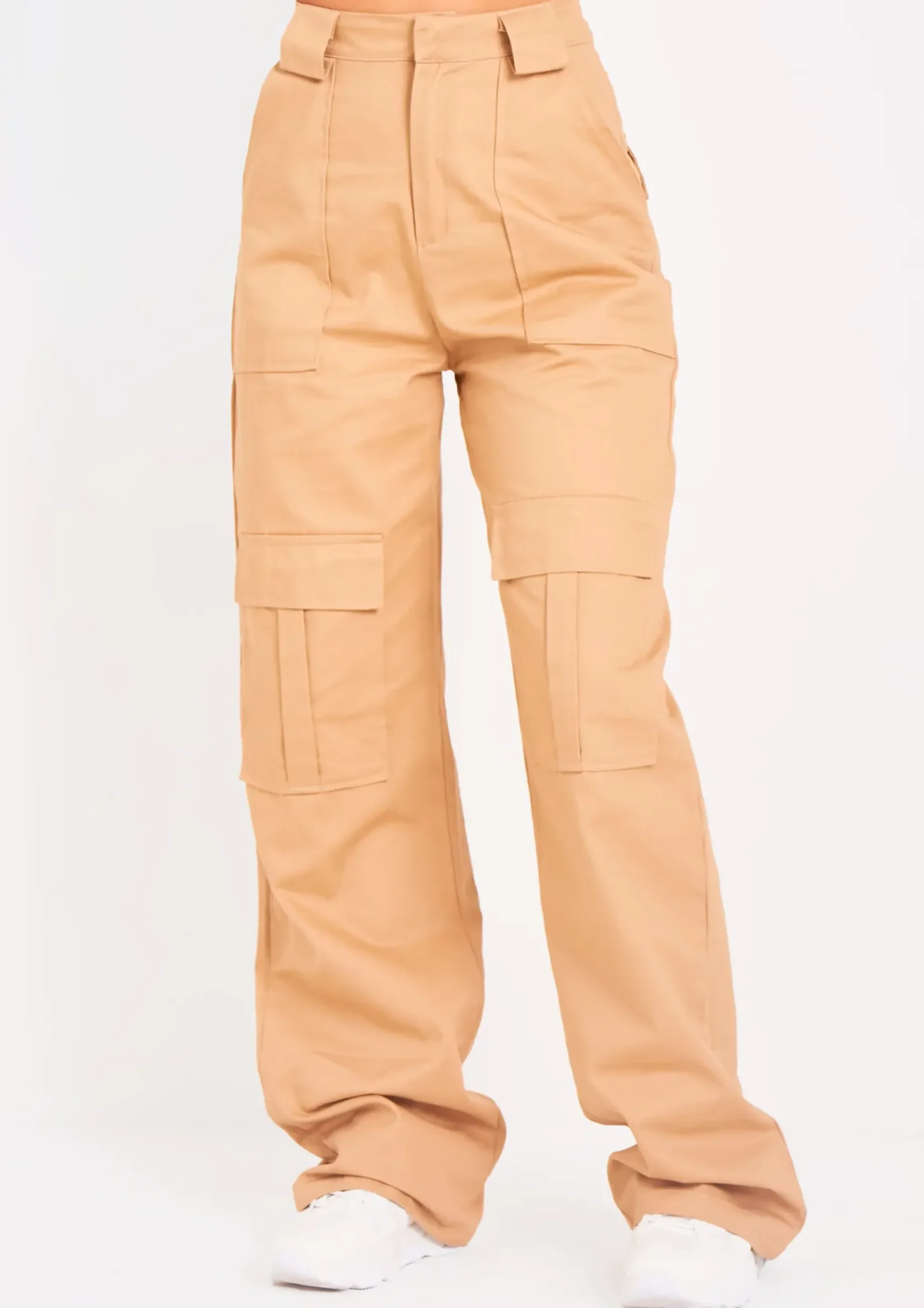 New Amaia Beige High Waisted Cargo Trousers Women Trousers