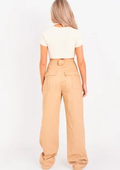 New Amaia Beige High Waisted Cargo Trousers Women Trousers