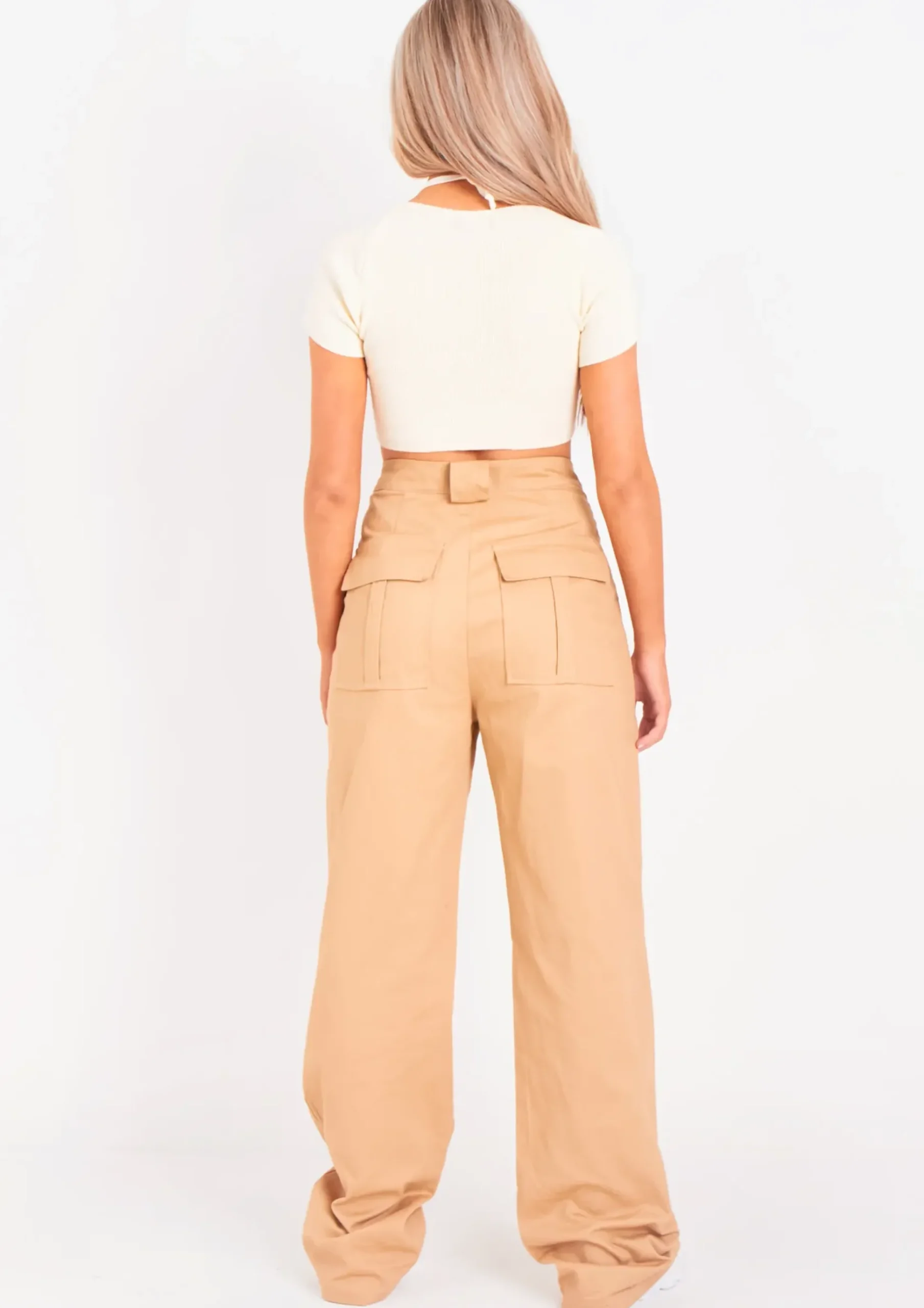 New Amaia Beige High Waisted Cargo Trousers Women Trousers