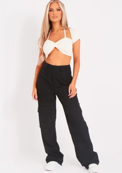 Store Amaia Black High Waisted Cargo Trousers Women Trousers