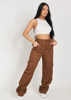 Sale Amaia Chocolate High Rise Cargo Trousers Women Trousers