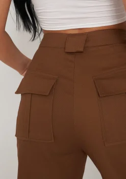 Sale Amaia Chocolate High Rise Cargo Trousers Women Trousers